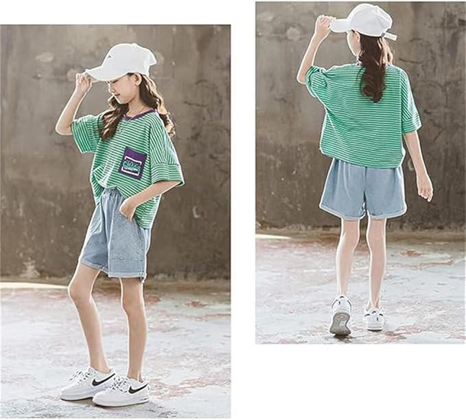 Amazon | [ZXCVWWE] 女の子用の半袖トップス Tシャツ + デニム